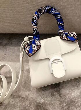 白雪公主Brillant拼色Box皮马蹄扣斜挎包横款手提包