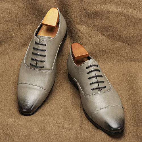尖头商务皮鞋复古擦色Classic leather shoes men business boots