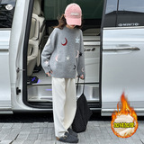 女童加厚毛衣2025年秋冬新款中大童月牙星星针织衫保暖打底衫休闲，童装毛衣，祺儿童装