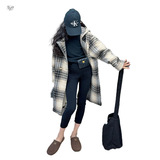 女童2025冬季新款韩系拼色格子连帽呢子大衣女大童中长款韩感上衣，童装外套，祺儿童装