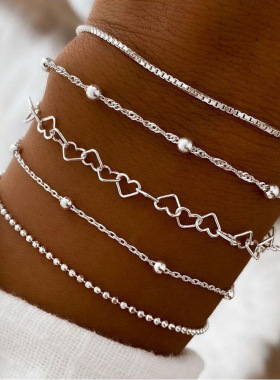 欧美希音热销5件套手链套装女合金圆珠链条盒链手链Bracelet Set