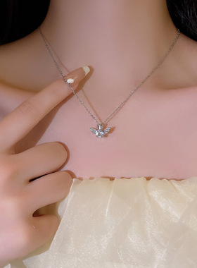 天使之翼皇冠吊坠项链女ins百搭气质网红同款轻奢小众锁骨链饰品