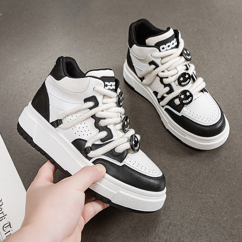 帮休闲鞋女真皮笑脸小白鞋2023年秋季新款百搭网红透气运动板鞋