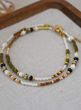 我的阿勒泰。中式手工天然石淡水珍珠串珠项链百搭小众简约锁骨链