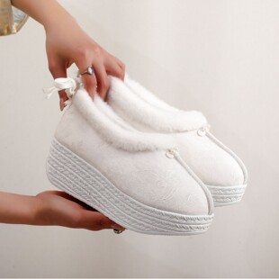 冬季加绒复古中式国风布鞋古风汉服鞋子女厚底鞋百搭旗袍茶服鞋子