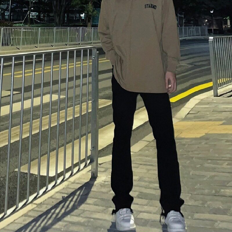 美式高街黑色微叭牛仔裤男潮牌复古vibe显瘦长裤子街头痞帅阔腿裤