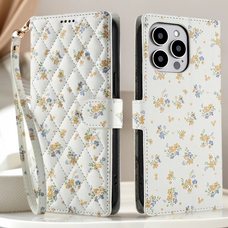 适用iPhone17air彩绘碎花皮套16E手机壳SE2潮女7Plus小香风翻盖苹果15ProMax保护套12/13mini/14钱夹插卡皮壳