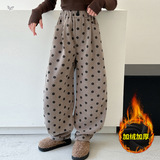 女童加绒波点裤2025年秋冬新款中大童休闲阔腿裤灯笼裤宽松弯刀裤，童装裤子，祺儿童装