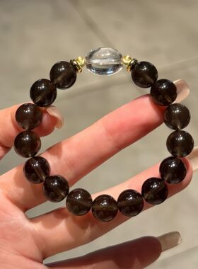 原创天然茶水晶圈手串搭配白水晶新中式水晶手链女款时尚级感