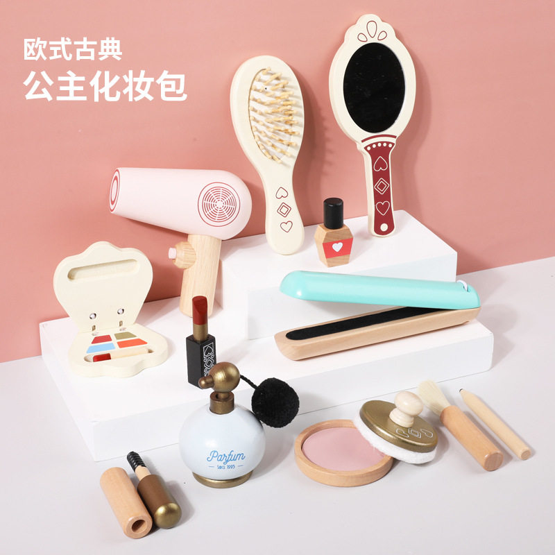 儿童木制北欧古典仿真过家家女孩公主梳妆化妆包趣味套装彩妆玩具