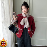 女童加绒外套2025秋冬新款新年围巾棉衣中大童甜美毛毛衣冬装上衣，童装外套，祺儿童装