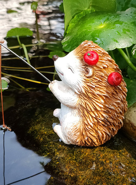 仿真可爱刺猬钓鱼摆件合成树脂