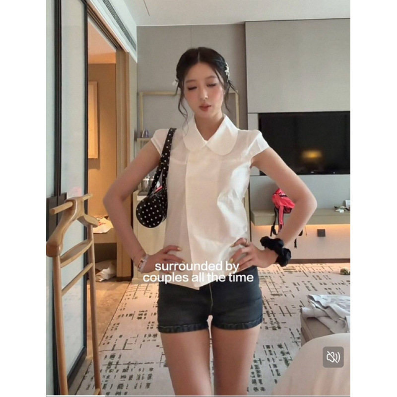 法式娃娃领白色衬衫短袖女夏季设计感衬衣小衫韩系收腰显瘦上衣潮