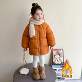 女童纯色棉服冬装2025新款韩版儿童加绒加厚外套炸街冬季棉衣P104，童装棉衣，祺妙童装
