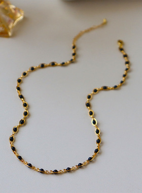 欧美轻奢复古黑珠子项链女百搭级感简约个性小众环环相扣锁骨链