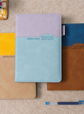 2026款计划本皮革日程本365天加厚挖孔索引笔记本拼色简约日记本