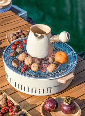 围炉煮茶桌子户外取暖炉家用野餐炭火炉便携式露营烧烤两用电围炉