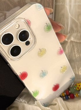 琉砂彩色小苹果15promax手机壳iphone16硬12挂件14小清新11闪粉