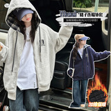 女童卫衣外套秋冬加绒2025新款格子拼接连帽衫中大童刺绣外出上衣，童装外套，祺儿童装