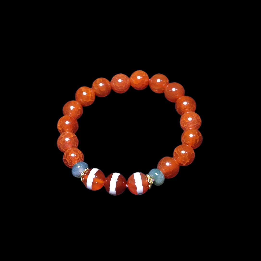 龙鳞凤血柿红玛瑙珠子红一线师天珠水草玛瑙s925花托串珠手链女