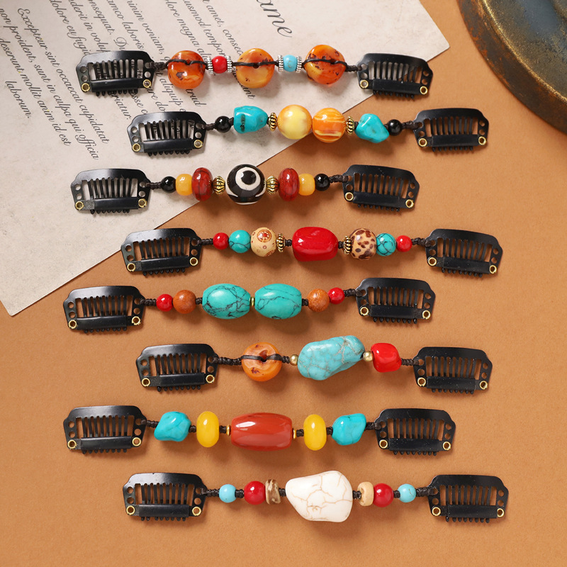 藏式民族风天然石编织发夹复古个性小众边夹发饰藏族异域风女头饰