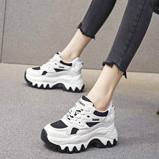 女2025春季 透气小白鞋 新款 休闲百搭厚底老爹鞋 潮 韩版 内增高运动鞋