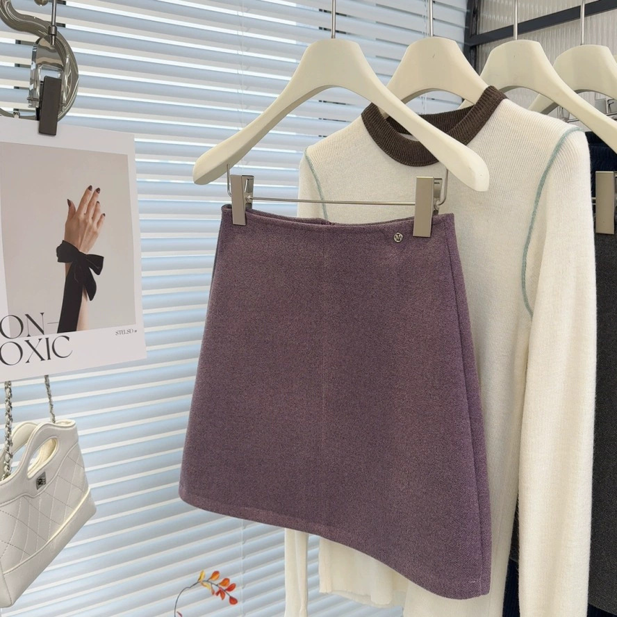 外贸出口欧美风格小个子毛呢包臀半身裙防走光呢短裙2026秋冬新款