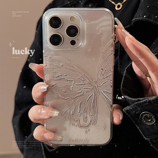 Cartoon glitter butterfly transparent soft case适用iphone 11 12 13 14 15 16 plus 17 pro max