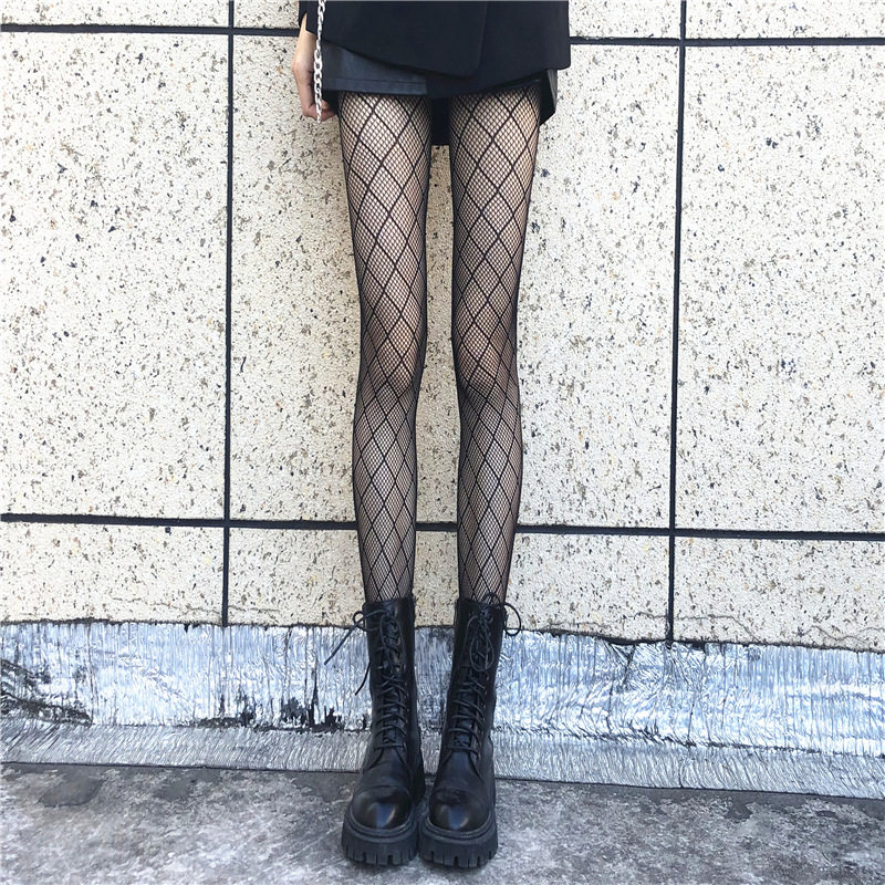 网红爆款菱形网格丝袜女防勾丝黑丝袜薄款渔网袜秋冬性感连裤袜子