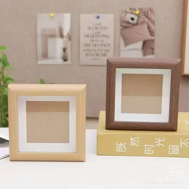 木质中空相框摆台小正方型4寸创意手工相框摆台立体装饰画框图片