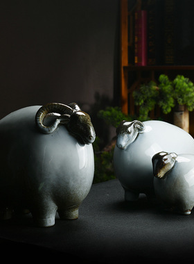 陶瓷摆件动物十二生肖羊招财家居客厅玄关公室电视柜桌面装饰品