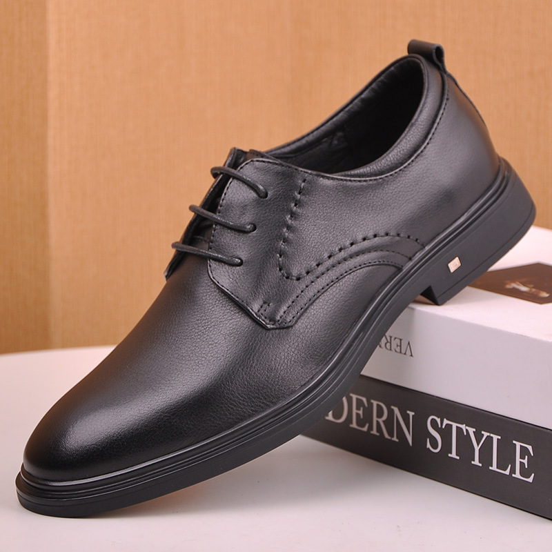 新款牛皮婚礼正装皮鞋商务休闲真皮舒适系带西装鞋