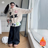 女童夹棉毛毛衣2025冬季新款中大童字母绣花外套短款保暖外出上衣，童装外套，祺儿童装