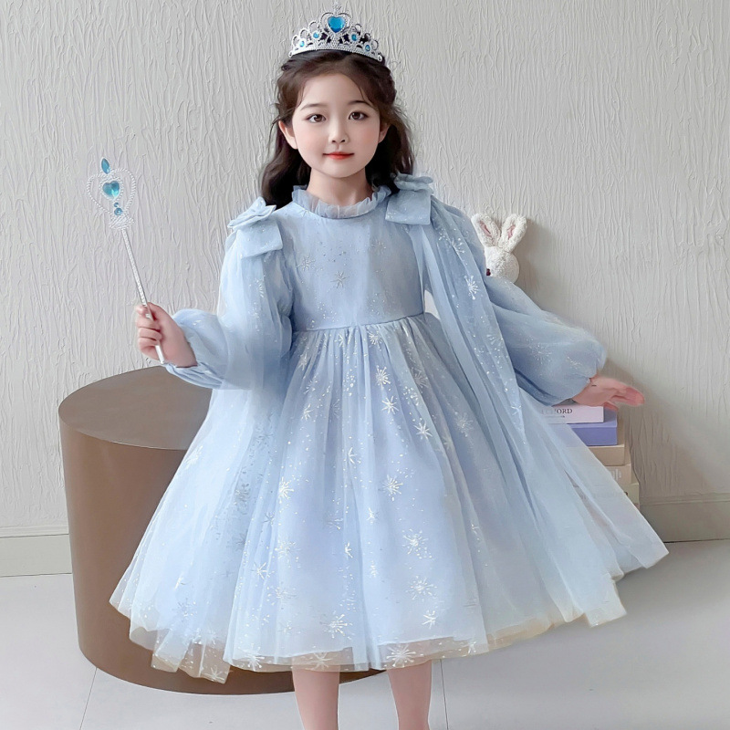艾莎公主裙女童连衣裙秋装2025新款洋气儿童裙子长款小女孩生日裙，童装连衣裙，祺妙童装