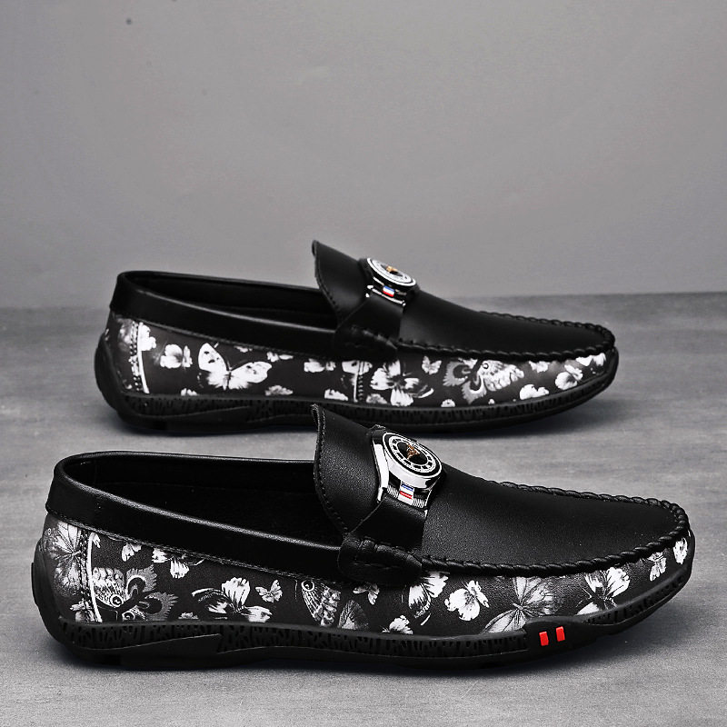 春款奥伦商务休闲皮鞋新款一脚蹬懒人潮鞋四季百搭软皮豆豆鞋男鞋