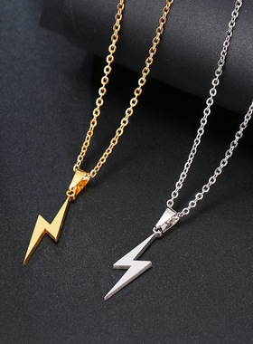 跨境热销不锈钢项链女百搭小众潮款闪电吊坠 个性创意情侣锁骨链