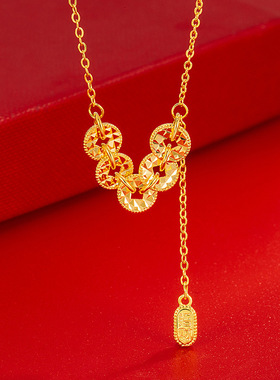 金店同款碎碎冰五帝币招财项链爆闪精致时尚百搭锁骨链女级项链