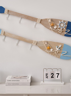 地中海风格复古做旧80CM船桨挂钩墙面装饰挂件儿童房客餐厅背景墙