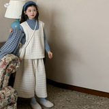 女童2025年秋冬年货新款韩系中大童航线马甲背心阔腿裤三件套套装，童装休闲套装，祺儿童装