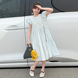 女童甜美连衣裙夏装2025新款中大童洋气公主裙泡泡袖中长裙薄款，商品下架区，祺儿童装