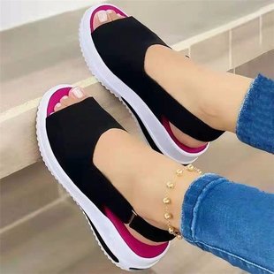 2025 summer flat sandals Girl shoes woman 厚底鱼嘴大码凉鞋女