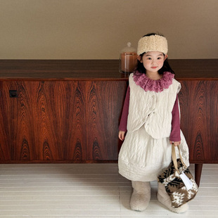 韩版套装2025秋冬新款女童洋气森系绗棉马甲女宝宝时髦夹棉半身裙