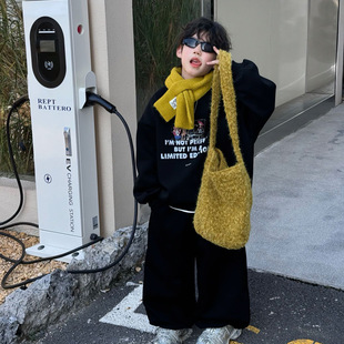 小杰家2025冬季新款男童字母运动风时尚套装中大童加绒上衣长裤