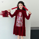 女童拜年服2025年冬季新风花朵亮片背心裙毛衣两件套中大童洋气，童装休闲套装，祺儿童装