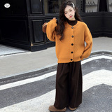 女童2025年春秋新款大扣子开衫外套女大童慵懒宽松针织衫修身毛衣，童装毛衣，祺儿童装