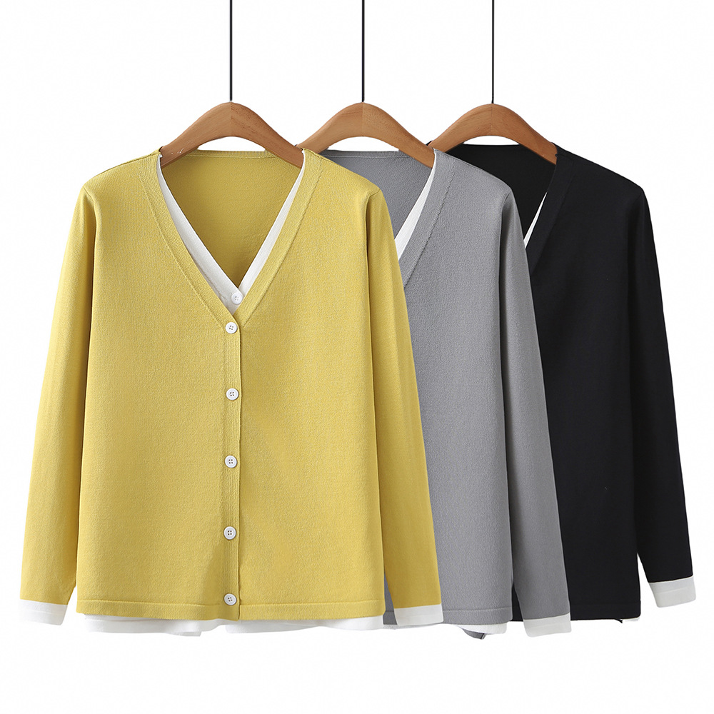 大码假两件时尚宽松针织衫