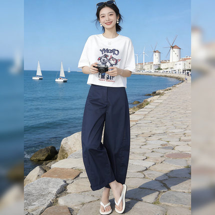 巨好看超火穿搭龄时尚休闲运动短袖九分裤一整套装女2026新款夏