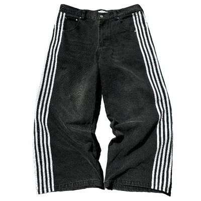 Men's Baggy Jeans Women Striped Hip Hop Wide Leg Denim Pants