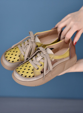 7123猪笼鞋34新款真皮厚底内凉鞋女款夏季镂空透气软底运动洞洞鞋