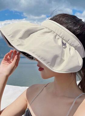 夏季新款遮阳帽女空顶帽网红贝壳帽两用发箍帽防紫外线户外防晒帽